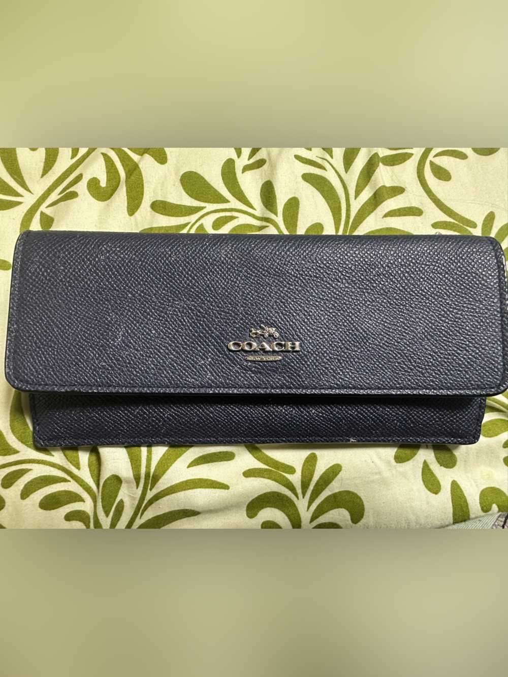 Coach Navy Textured Leather Continental Wallet with Gold Logo